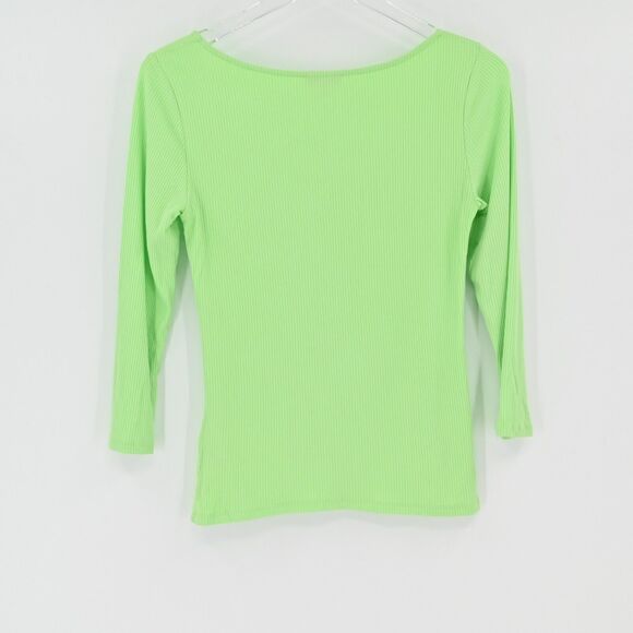 WHISTLES Top Womens Sz 6 Lime Green Fitted Ribbed Knit Square Neck Capsule NEW‎ - Picture 5 of 10